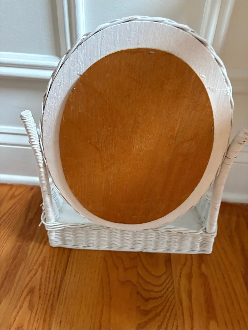 White Wicker Vanity Mirror with Tray